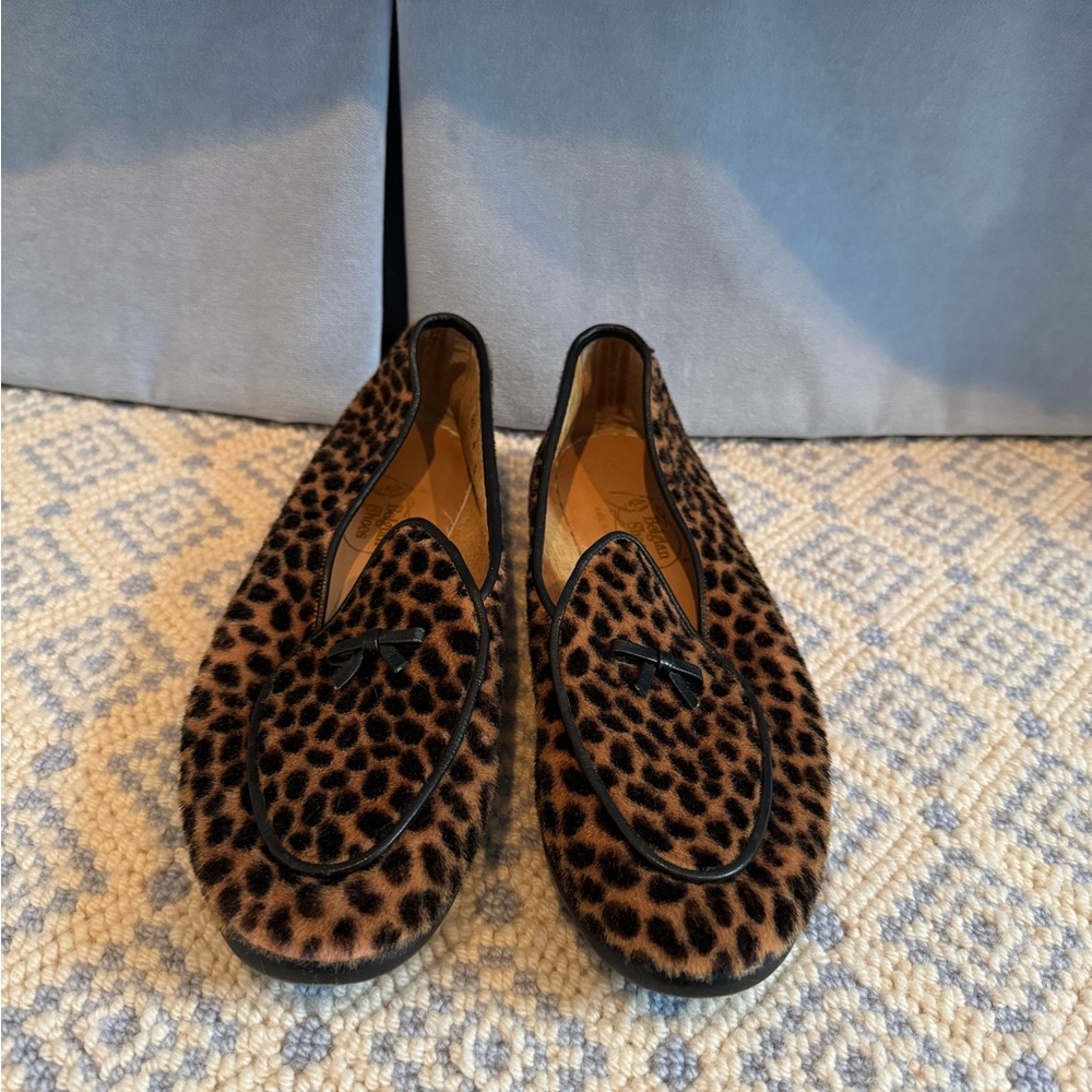 Belgian Shoe Leopard Print Loafers with Black Trim